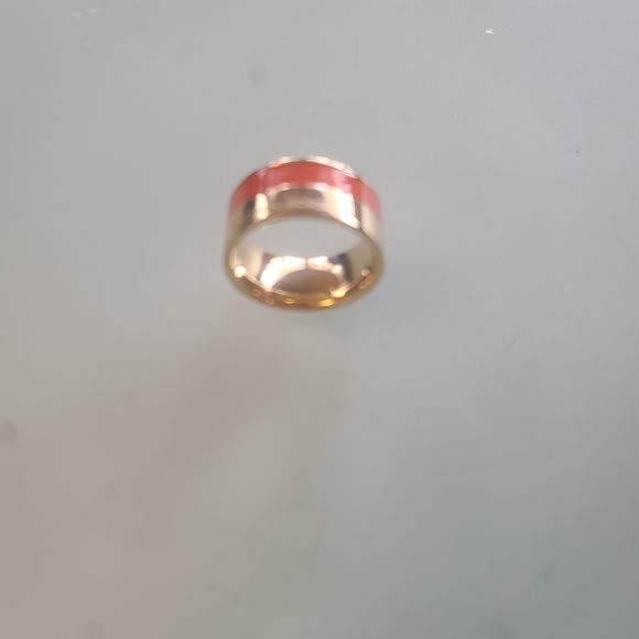 Jewelry - Gold Band Ring with Orange Enamel
